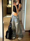 Fashion Blue Casual Wide Leg Jeans Oversized High Waisted Vintage Wash Loose Straight Trousers Korean Street Trend Y2K Pants LANFUBEISI