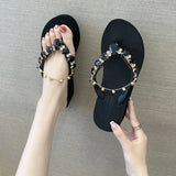LANFUBEISI New Ins Rhinestone Chain Thick-soled Flip-flops Women Wear Beach Holiday Sandals and Slippers with Wedges Outside Summer.