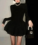 LANFUBEISI - Corset Detail Black Long Sleeve Mini Dress LANFUBEISI