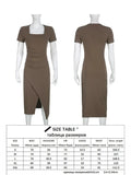 IAMSURE Elegant Fashion Folds Split Dress Basic Slim Solid Square Collar Short Sleeve Midi Dresses For Women 2022 Summer Ladies LANFUBEISI