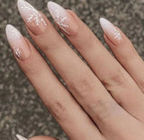 LANFUBEISI Fake Nails Snowflakes Christmas Theme Nude Color Press On Nails Almond Shape Simple Style Full Cover False Nails For Women Use