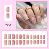 French Style Fake Nails Christmas Theme Press On Nails Snowflake Pink Heart Full Cover Artificial False Nails For Festival Party LANFUBEISI