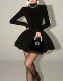 LANFUBEISI - Corset Detail Black Long Sleeve Mini Dress LANFUBEISI