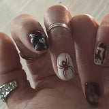 24pcs Halloween Pider Fake Nail Patch Printed French Coffin Ballet Fake Nail Wearable Full Cover Artificial Nail Tips for Girls LANFUBEISI