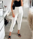 LANFUBEISI Women Fashion With Pockets Casual Basic Solid Pants Vintage High Waist Zipper Fly Female Ankle Trousers Pantalones Mujer