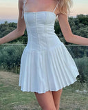 IAMSURE Casual Slim  A-Line Pleated Dress Solid Corset-Liked Slash Neck Sleeveless Mini Dresses For Women 2023 Summer Fashion LANFUBEISI