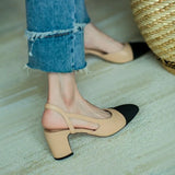 2023 New In Leather Women 39 Shoes Sandals Flat Bottom Color Hollow Thick Heel Chaussure Femme Zapatos Mujer Sandalias Sapatos LANFUBEISI