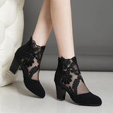 LANFUBEISI New Fashion Women High Heels Lace Flower Ankle Strap Hollow Out Sandals Round Toe Zip Pumps Zapatos De Mujer