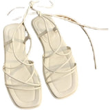Summer Shoes Women Sandals Narrow Band Vintage Square Toe Flat Cross Strap Thong Sandals V Shape Design Shoes Women LANFUBEISI
