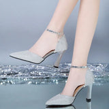 2022 Thick-heeled High-heeled Shoes Female Fairy Wind Summer New All-match Girl Pointed Toe Strap Sandals for Women’s LANFUBEISI