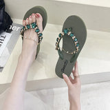 2023 New Ins Rhinestone Chain Thick-soled Flip-flops Women Wear Beach Holiday Sandals and Slippers with Wedges Outside Summer. LANFUBEISI