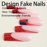 24pcs Halloween Pider Fake Nail Patch Printed French Coffin Ballet Fake Nail Wearable Full Cover Artificial Nail Tips for Girls LANFUBEISI