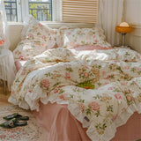 Cilected New 100% Cotton Small Floral Lotus Leaf Lace Quilt Cover Nordic Ins Soft And Comfortable Cotton Duvet Cover Bed Decor LANFUBEISI