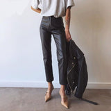 LANFUBEISI  high waist anlke length pants PU leather high quality pencil trousers Autumn And Winter fashion