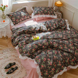 Cilected New 100% Cotton Small Floral Lotus Leaf Lace Quilt Cover Nordic Ins Soft And Comfortable Cotton Duvet Cover Bed Decor LANFUBEISI