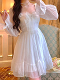 LANFUBEISI French Sweet Fairy Lolita Dress Women Long Sleeve Lace Y2k Mini Dress Vintage Kawaii Clothes One Piece Dress Korean  Autumn LANFUBEISI