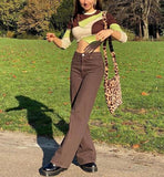 LANFUBEISI Vintage Y2K Joggers Women Cargo Pants 90s Streetwear Caramel Brown Low Waist E-girl Aesthetic Loose Straight Trousers Female Lanfubeisi