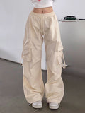 Hip Hop Y2K Cargo Pants Women Streetwear Harajuku Big Pockets Casual Trousers Korean Loose High Waist Design Solid Pants LANFUBEISI