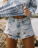 LANFUBEISI Summer Women Ripped Washed Hole Hight Waist Denim Pants Short Bermuda Pant Casual Tassel Tight Five-point Stitch Street Pants