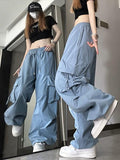 Hip Hop Y2K Cargo Pants Women Streetwear Harajuku Big Pockets Casual Trousers Korean Loose High Waist Design Solid Pants LANFUBEISI