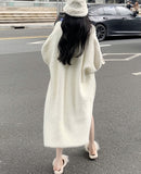 Basic Solid Furry Knitted Cardigans Korean Style Loose Long Sleeve White Coats Women Autumn Winter Fashion Ladies LANFUBEISI