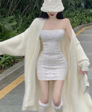 Basic Solid Furry Knitted Cardigans Korean Style Loose Long Sleeve White Coats Women Autumn Winter Fashion Ladies LANFUBEISI