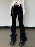 Techwear Mall Gothic Streetwear Zipper Pants Grunge Style Harajuku High Waist Flare Trousers Y2k Women Fashion Clothes LANFUBEISI