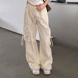 Hip Hop Y2K Cargo Pants Women Streetwear Harajuku Big Pockets Casual Trousers Korean Loose High Waist Design Solid Pants