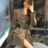 Lucyever Korean Fashion Shiny Sequin Blazer Women Luxury Bling Bling Long Sleeve Jacket Woman Streetwear Temperament Loose Coat LANFUBEISI