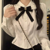 White Shirts Woman Kawaii Lace Lolita Blouses Sweet Tunics Fairycore Peter Pan Coller Crop Long Sleeve Tops Preppy Korean LANFUBEISI