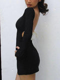 LANFUBEISI - Black Backless Lace Up Mini Dress LANFUBEISI