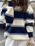 LANFUBEISI - Color Block Striped Knit Sweater LANFUBEISI