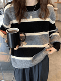 LANFUBEISI - Color Block Striped Knit Sweater LANFUBEISI