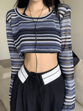LANFUBEISI - Contrast Striped Crochet Knit Crop Top