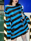 LANFUBEISI - Distressed Stripe Longline Sweater LANFUBEISI