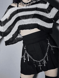 LANFUBEISI - Distressed Striped Crop Sweater LANFUBEISI