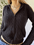 LANFUBEISI - Hooded Cable Knit Cardigan LANFUBEISI