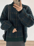 LANFUBEISI - Houndstooth Checkered Knit Sweater