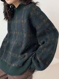 LANFUBEISI - Houndstooth Checkered Knit Sweater LANFUBEISI