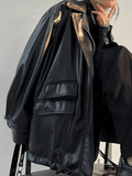 LANFUBEISI - Oversized Black Faux Leather Jacket