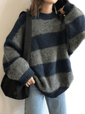 LANFUBEISI - Oversized Stripe Pullover Sweater