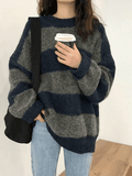 LANFUBEISI - Oversized Stripe Pullover Sweater LANFUBEISI