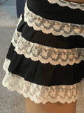 LANFUBEISI - Patchwork Lace Tiered Mini Skirt LANFUBEISI