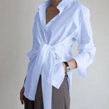 LANFUBEISI fashion women shirt blouse long sleeve ruched solid color blouse for office ladies white blue black autumn shirt Lanfubeisi