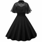 LANFUBEISI Women Vintage Gothic Cape Black Dress Autumn Two Piece Mesh Cloak Sleeves Peter Pan Collar Elegant Retro Goth Party Dresses