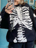 LANFUBEISI - Skeleton Jacquard Black Pullover Sweater