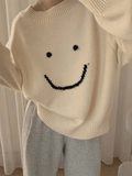 LANFUBEISI - Smiley Face Oversized Sweater LANFUBEISI
