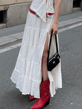 LANFUBEISI - Solid Color Slit Layered Loose Midi Skirt LANFUBEISI