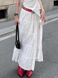 LANFUBEISI - Solid Color Slit Layered Loose Midi Skirt LANFUBEISI