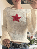 LANFUBEISI - Star Crochet Knit Cropped Knit Top
